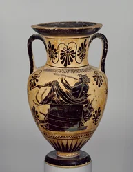 Attic Black-Figure Amphora: A Musician Playing Pipes